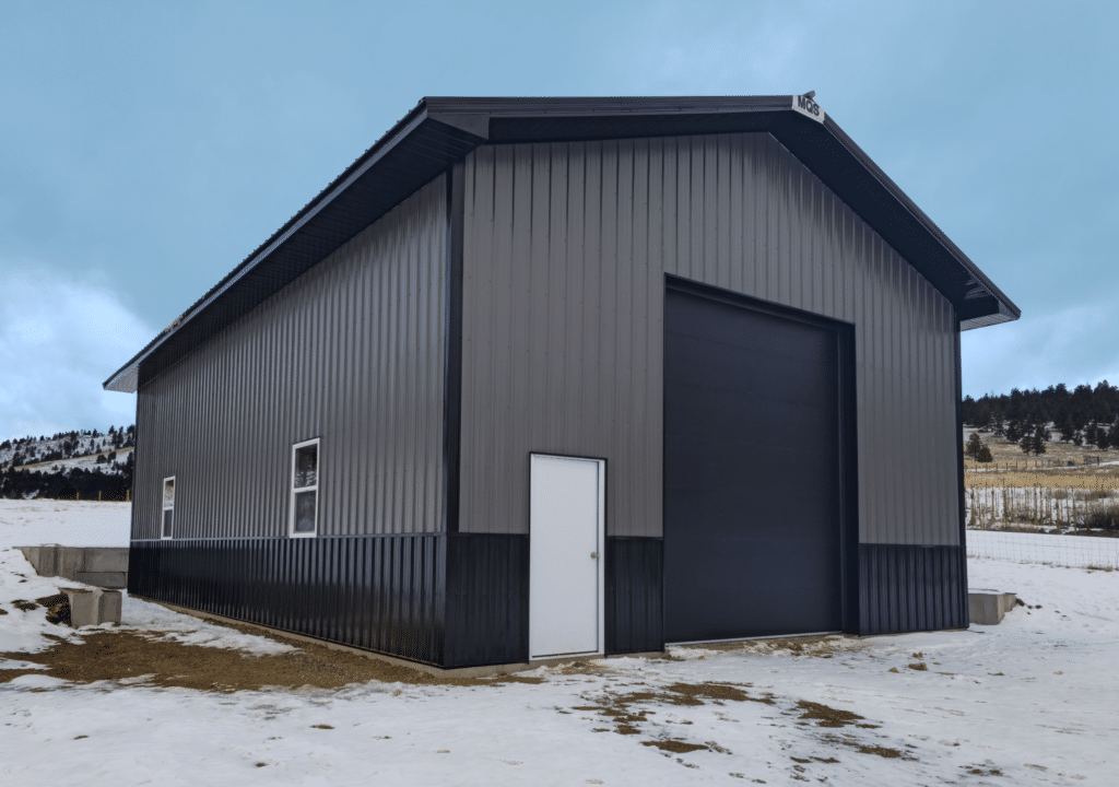 30x48x16 built by MQS Vehicle RV Storage, Gray metal siding, Black metal Trim, black metal roofing, available for custom order in MT, ID, WA, & WY 30x48x16 built by MQS Vehicle RV Storage, Gray metal siding, Black metal Trim, black metal roofing, available for custom order in MT, ID, WA, & WY