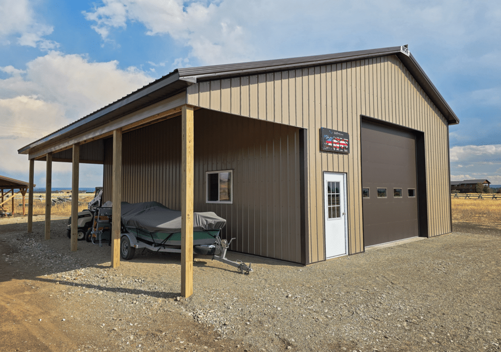 A 30x40x14 Hobby Shop built by MQS, featuring Tan Metal Siding, with Brown Metal Trim and Roofing, available for custom order in MT, ID, WA, & WY A 30x40x14 Hobby Shop built by MQS, featuring Tan Metal Siding, with Brown Metal Trim and Roofing, available for custom order in MT, ID, WA, & WY