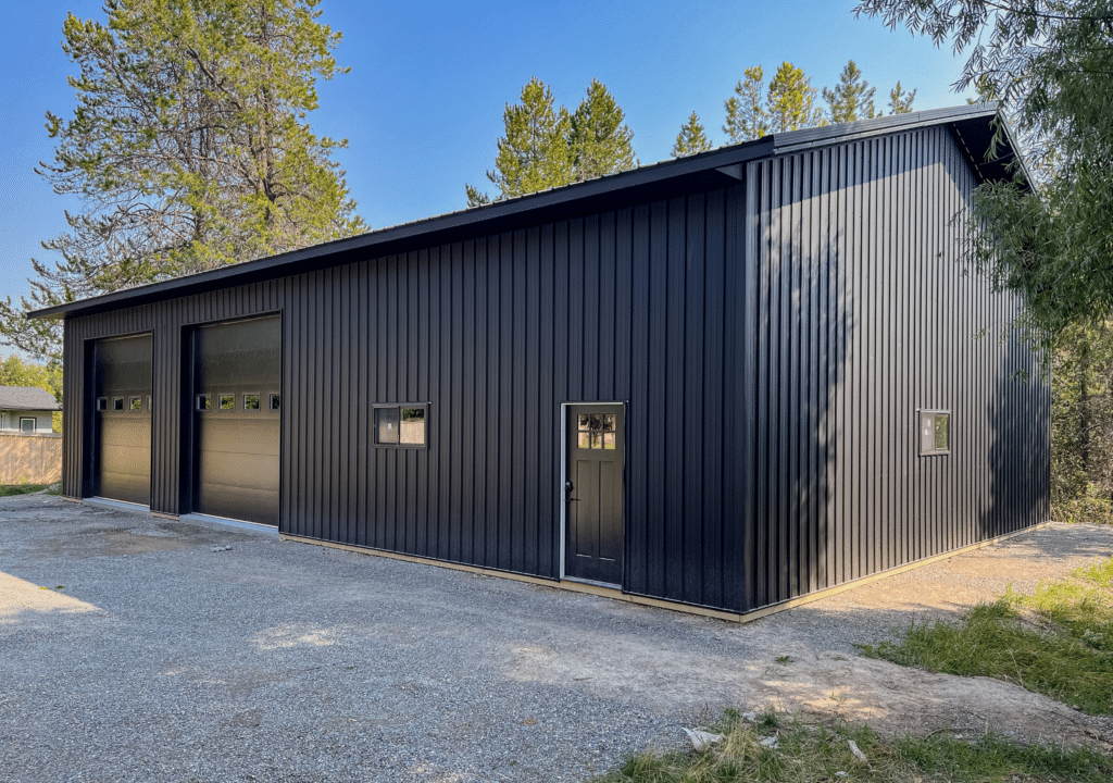 A 40x60x14 Workshop built by MQS, featuring Black metal siding, and Black metal roofing and trim, available for custom order in MT, ID, WA, & WY A 40x60x14 Workshop built by MQS, featuring Black metal siding, and Black metal roofing and trim, available for custom order in MT, ID, WA, & WY