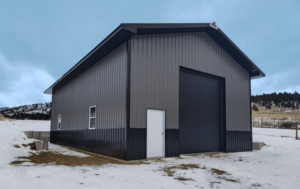30x48x16 built by MQS Vehicle_RV Storage, Gray metal siding, Black metal Trim, black metal roofing, In Jefferson City, Montana 30x48x16 built by MQS Vehicle_RV Storage, Gray metal siding, Black metal Trim, black metal roofing, In Jefferson City, Montana