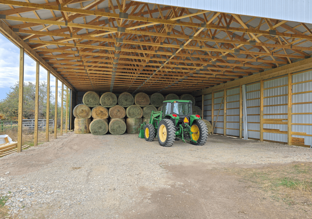A 36x60x18 Hay Storage, Built by MQS, with white metal siding and metal roofing, in Florence, MT A 36x60x18 Hay Storage, Built by MQS, with white metal siding and metal roofing, in Florence, MT
