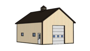 A 3D Render 26x36x14 hobby shop, built by MQS, featuring Ivory Metal Siding, and Burnished Slate Metal Trim and Roofing, In Helena, MT