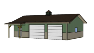 A 3D Render of a 30x40x10 Hobby_workshop_home garage, built by MQS, featuring Medium green metal siding, Taupe metal trim, and weathered copper metal roofing, in Helena, MT