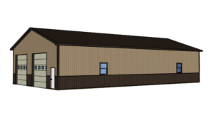 A 3D Render of a 40x72x14 Hobby_Workshop_Home Garage, Built by MQS, featuring beige metal siding, and burnished slate metal roofing and trim, in Helena, MT