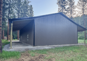 A 40x60x16 3-Door Hobby_Workshop Pole barm, with Desert Brown Metal siding, and Black metal roofing and trim, Built By MQS, in Huson, MT