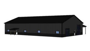 3D Render of a 60x100x16 Barndominium Shell and Shop, featuring Dark Grey Metal Siding, And Black metal Trim and Roofing, Built by MQS, in Helena, MT